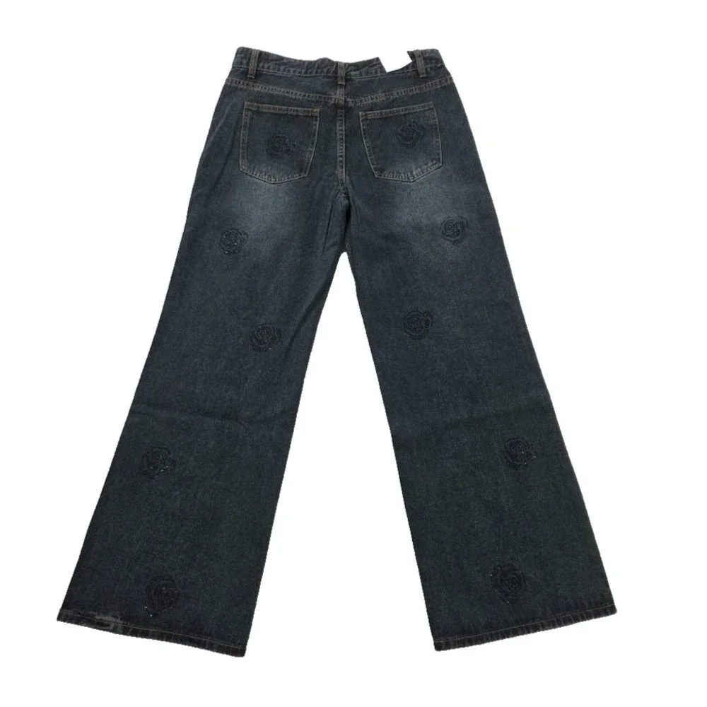 Cali 1850 Jeans Womens 9/29 Medium Wash Rhinestones NEW Wide Leg Relaxed NWT‎